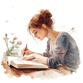 Serene Woman Journaling Art