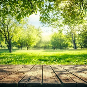 Sunlit Meadow View from Wooden Deck