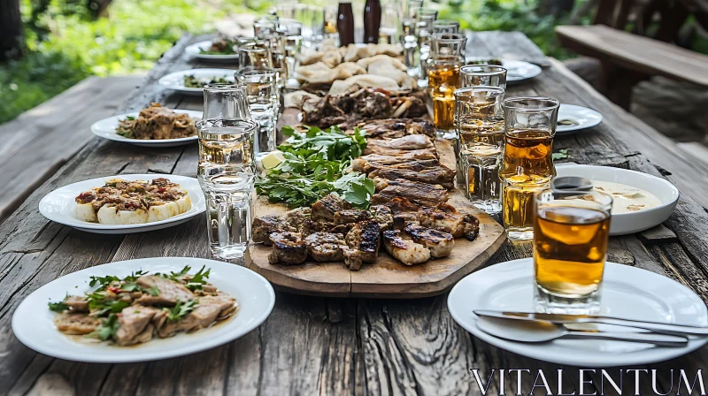 Rustic Table with Food and Drinks AI Image