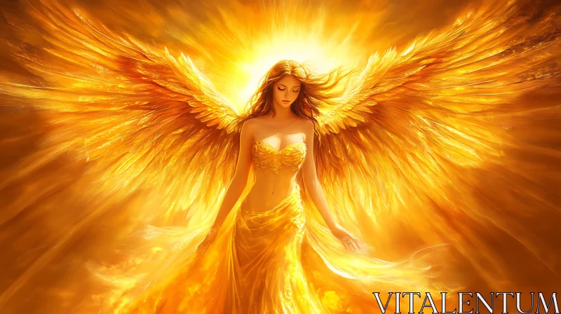 Golden Angel with Glowing Wings Art AI Image