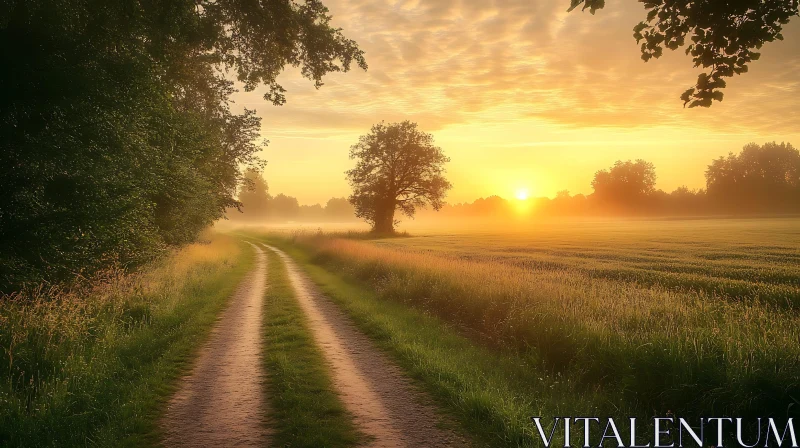 Tranquil Morning Field Landscape AI Image