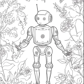 Retro Robot Among Flowers