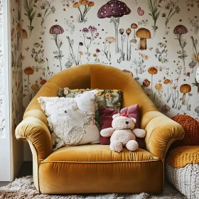 Armchair with Pillows and Teddy Bear