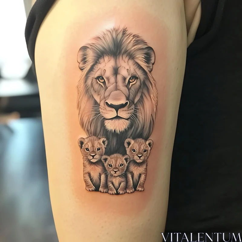 Detailed Lion Cub Family Tattoo AI Image