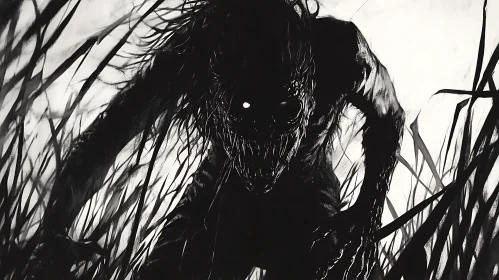 Monochrome Monster Among Grasses
