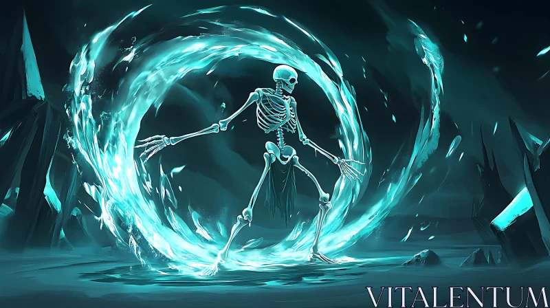 Mystic Skeleton in Turquoise Vortex AI Image