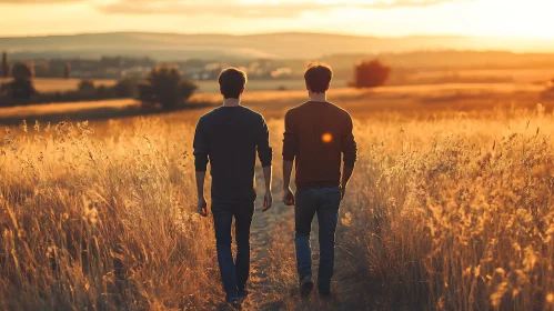 Two Friends Walking at Sunset