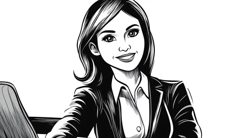 Monochrome Businesswoman Cartoon Portrait