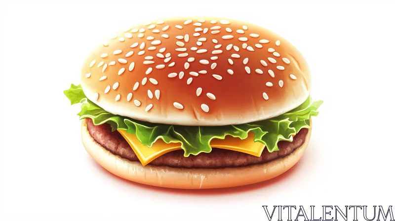 Delicious Cheeseburger with Sesame Bun AI Image