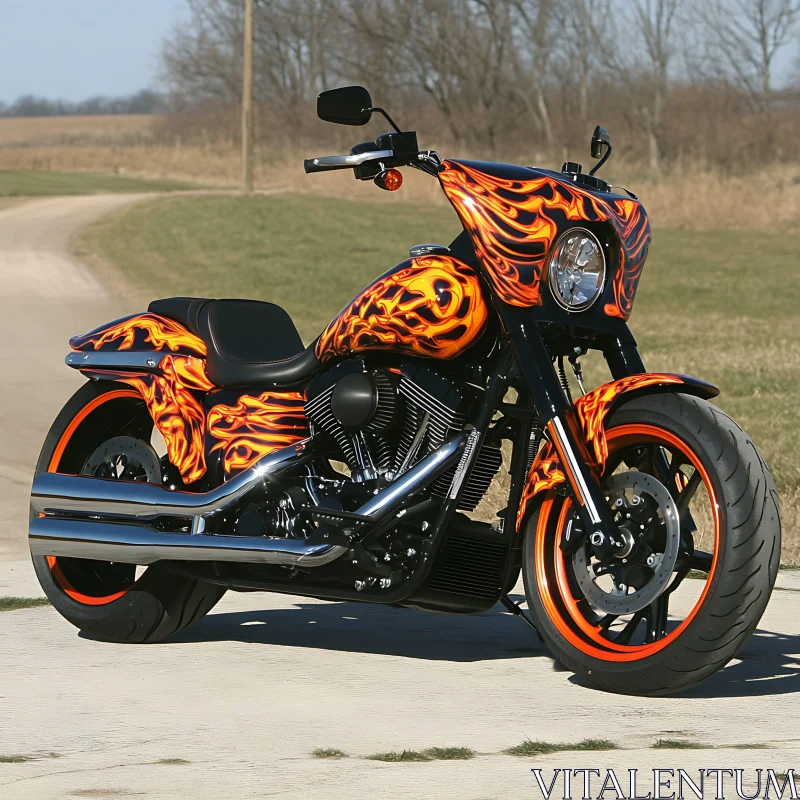 Custom Motorcycle with Flame Design AI Image