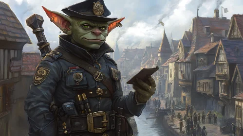 Fantasy Goblin Police Officer in Town