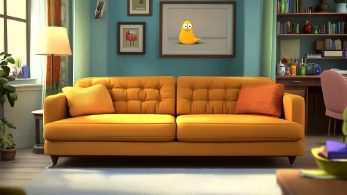 Modern Living Room with Yellow Sofa