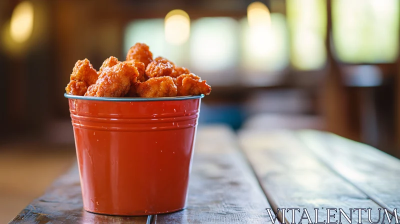 Crispy Chicken Pieces in Red Container AI Image