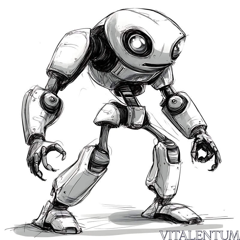 Robot Sketch with Metallic Details AI Image