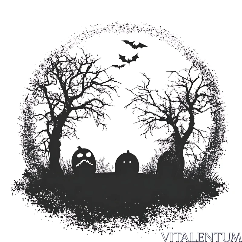 AI ART Spooky Pumpkins and Bats Scene