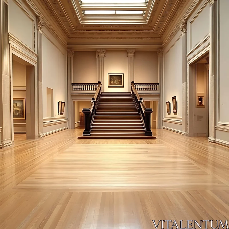 Classic Museum Architecture with Central Staircase AI Image