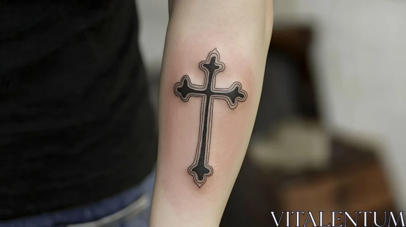 Black Ink Cross Forearm Tattoo AI Image