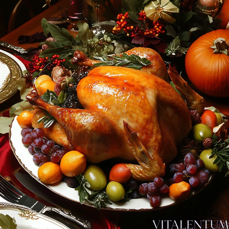 Roasted Turkey with Fruits Still Life AI Image