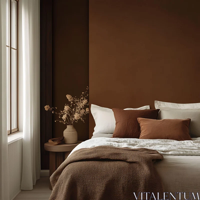 Warm Brown Bedroom with Minimalist Decor AI Image