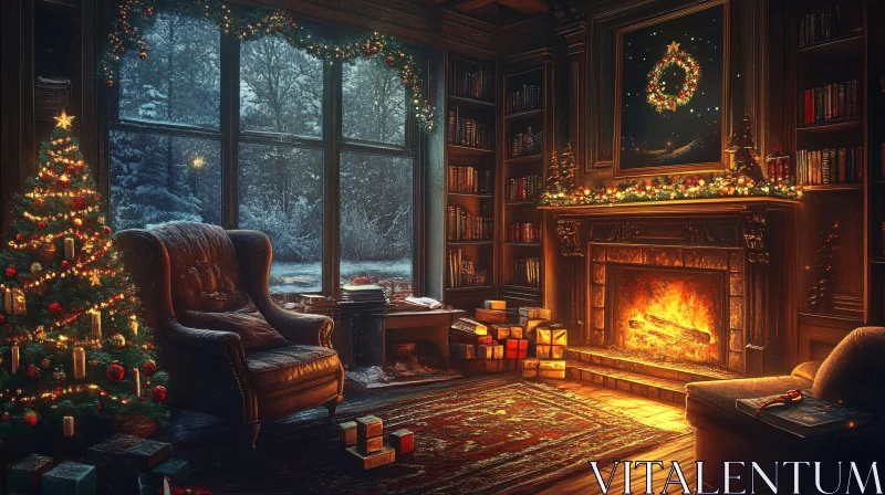 Holiday Home Interior with Christmas Tree AI Image