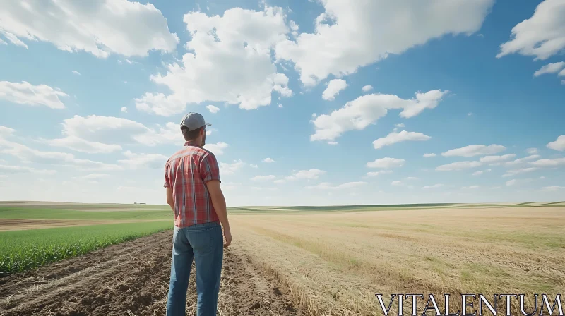 Rural Farmer Amidst Fields AI Image