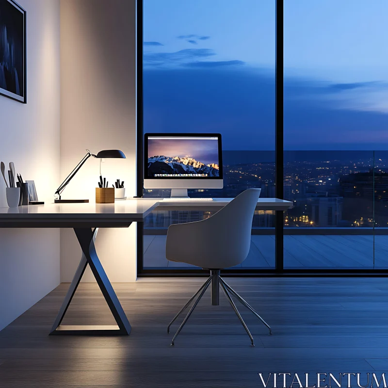 AI ART Minimalist Desk Setup at Night