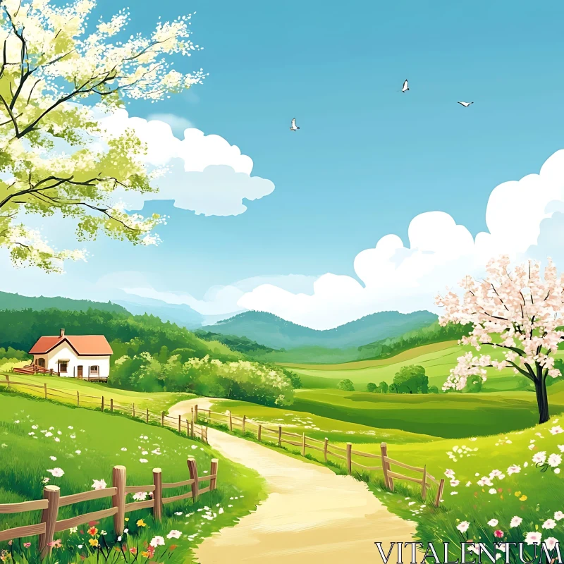 AI ART Idyllic Landscape with House and Path