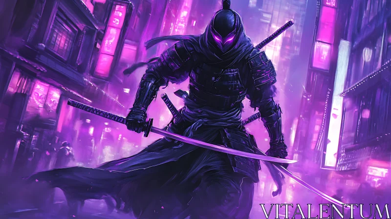 AI ART Cyberpunk Ninja with Swords