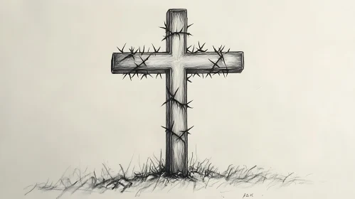 Symbolic Sketch of Cross and Barbed Wire