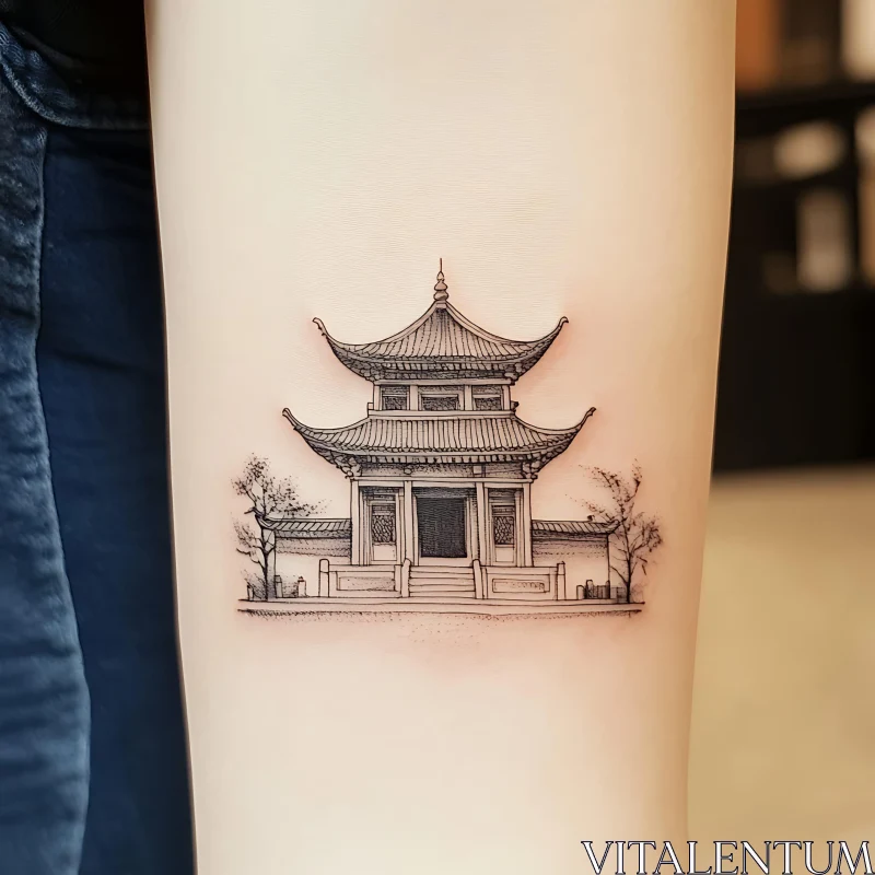 Intricate Pagoda Ink Art AI Image