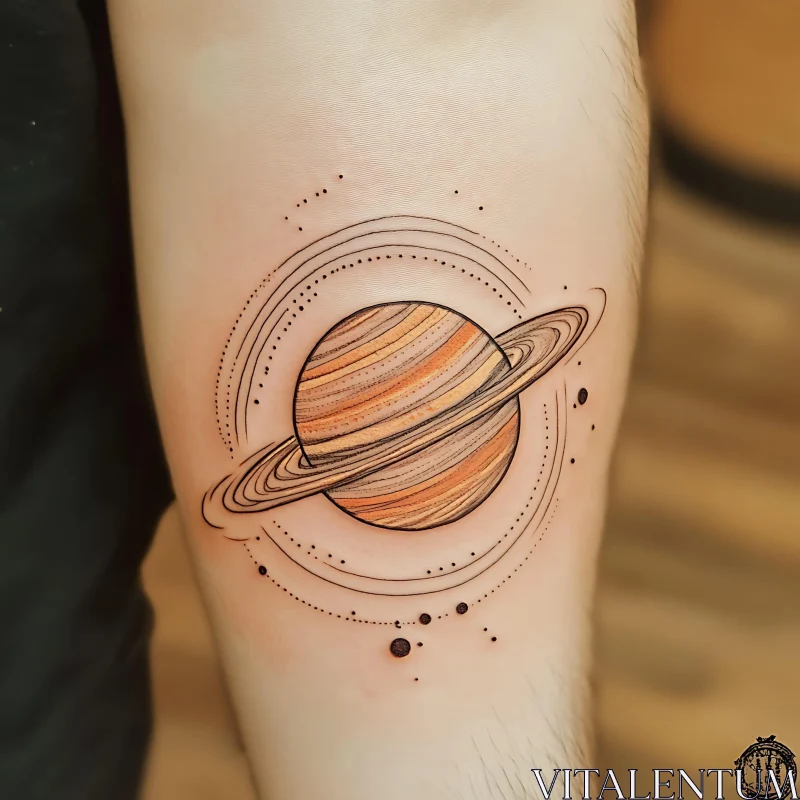 AI ART Detailed Saturn Tattoo with Rings on Arm