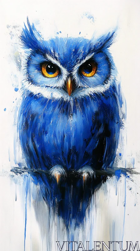 AI ART Artistic Blue Owl with Orange Eyes