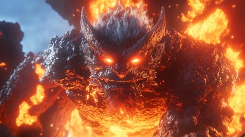 Lava Monster with Horns and Glowing Eyes