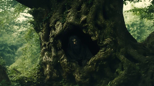 Figure in Tree Hollow: Forest Mystery