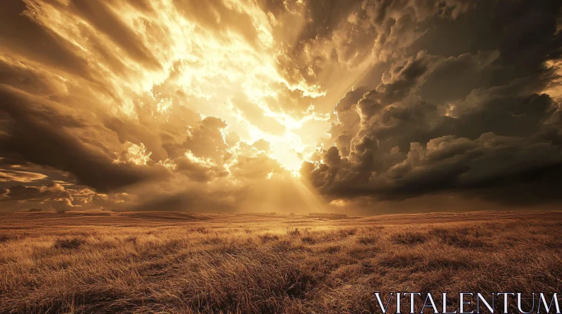 AI ART Sunlit Clouds Above Expansive Golden Field