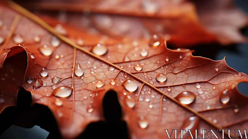 Autumn Rain: A Detailed Look at a Rain-soaked Red Oak Leaf AI Image