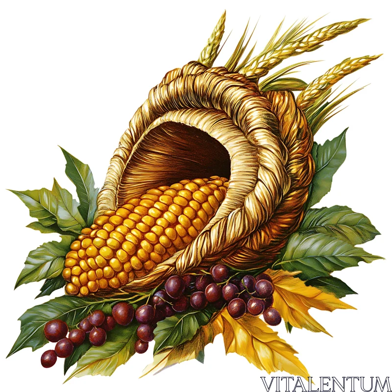 AI ART Horn of Plenty with Corn and Grapes