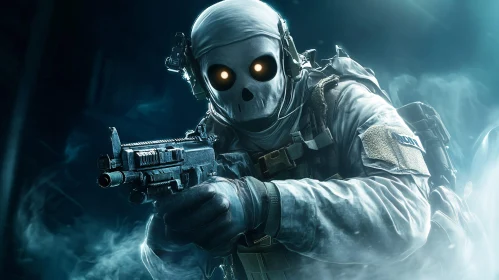 Skull Masked Soldier in the Dark