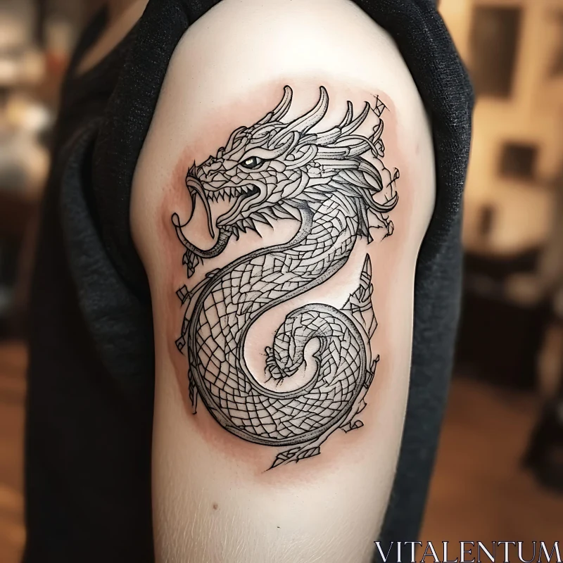 Black Ink Dragon Tattoo on Arm AI Image