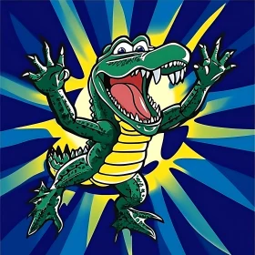 Cartoon Alligator with Burst Background