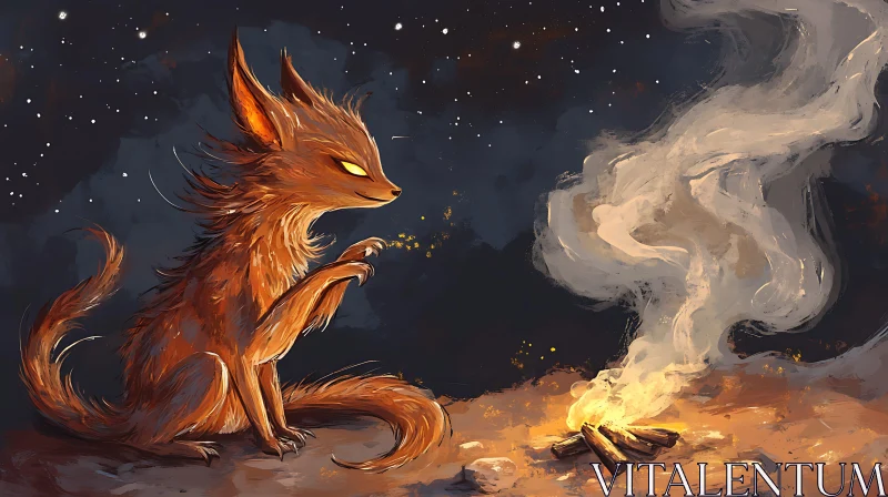 Fox and Campfire Art AI Image