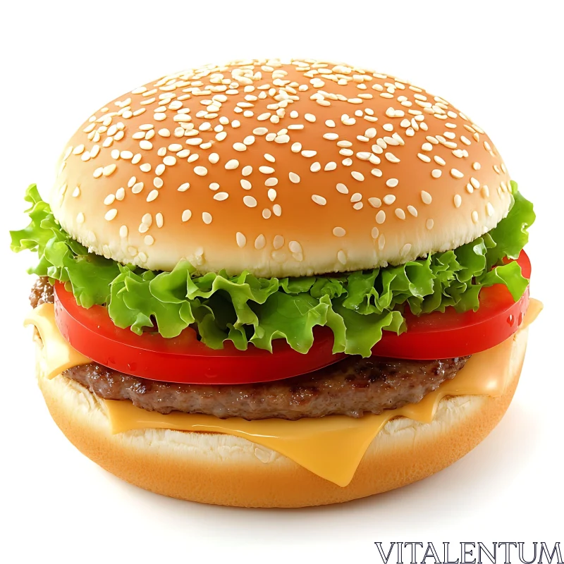 Classic Cheeseburger with Sesame Seed Bun AI Image