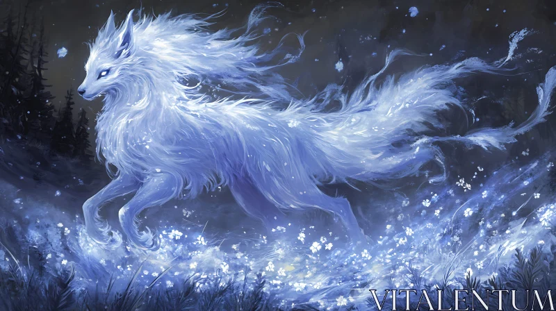 Ethereal Fox Running Through Flowers AI Image