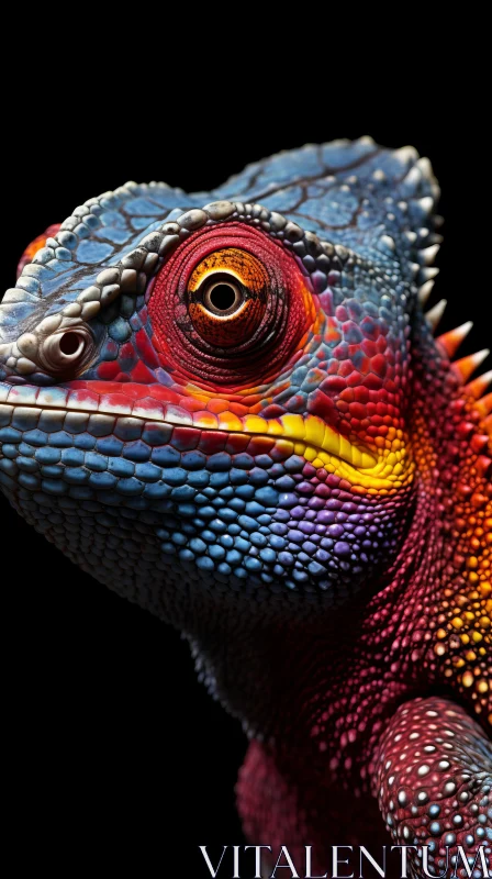Colorful Lizard Portrait Against Black Background AI Image