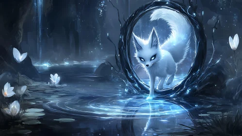 Luminous Fox in Mystical Waterscape