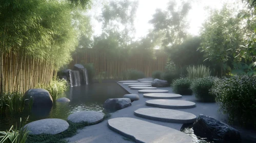 Peaceful Garden with Water Feature