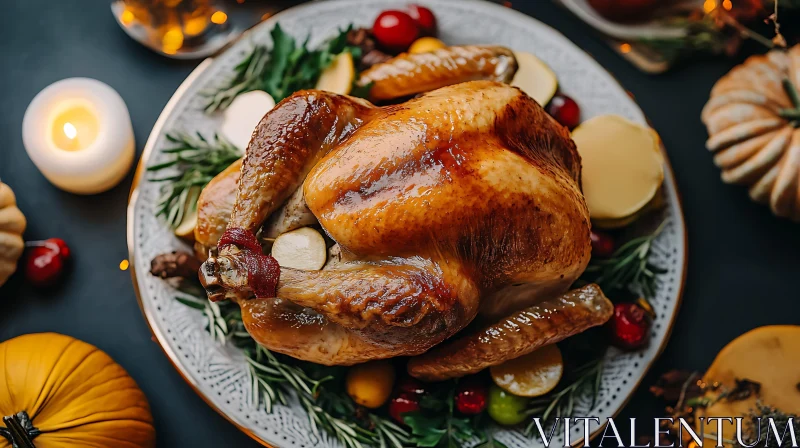 Roasted Turkey with Festive Holiday Garnishes AI Image