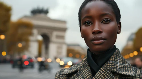 Elegant African-American Woman at Arc de Triomphe in Paris