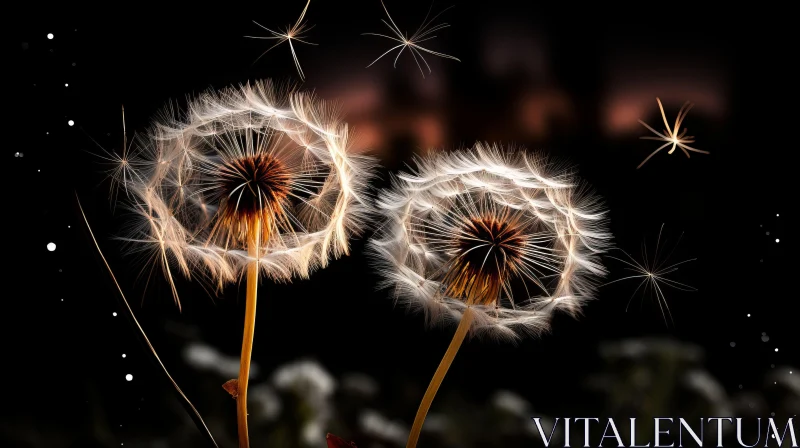 Ethereal Dandelions in the Night Sky - Photorealistic Digital Art AI Image