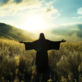 Silhouette in Field with Open Arms